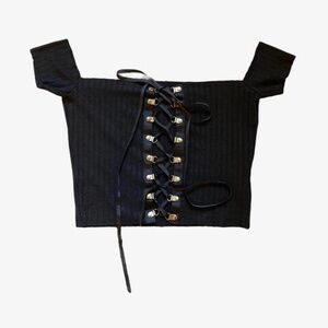 Black Bardot Lace Up Crop Top